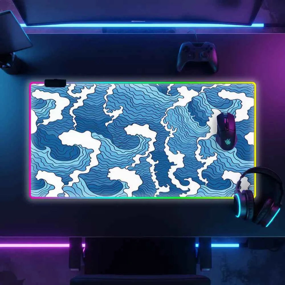 Tapis de souris xxl rgb vague bleu