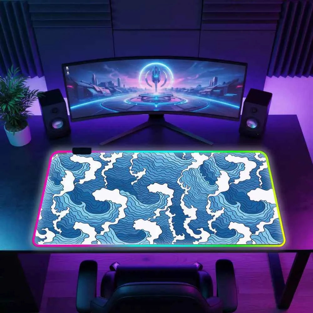 Tapis de souris xxl rgb vagues bleues