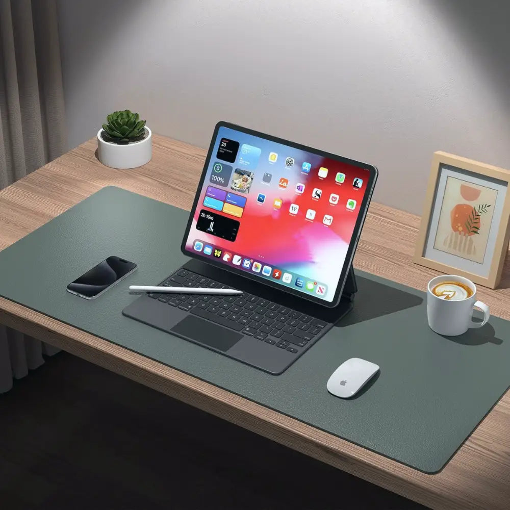 bureau tapis de souris cuir gris