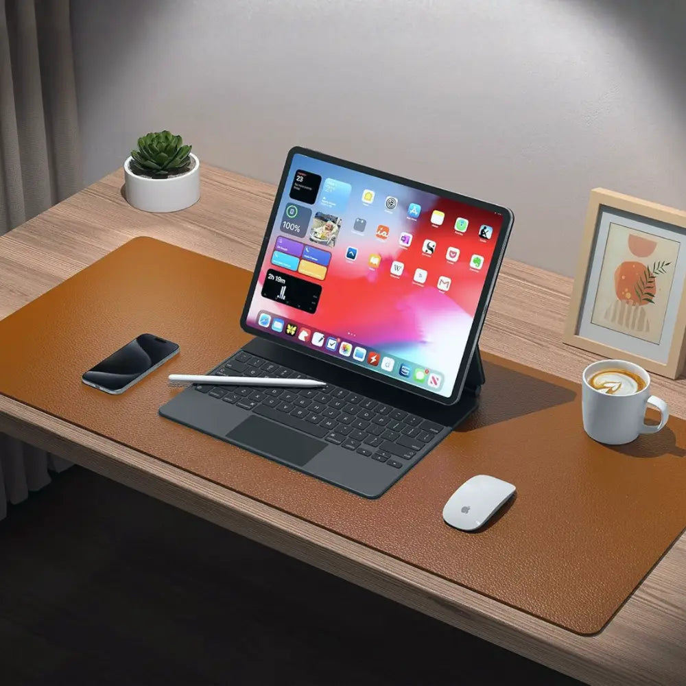 bureau tapis de souris cuir marron