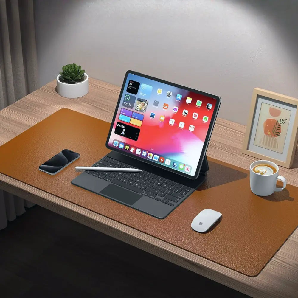 bureau tapis de souris cuir reversible gris marron