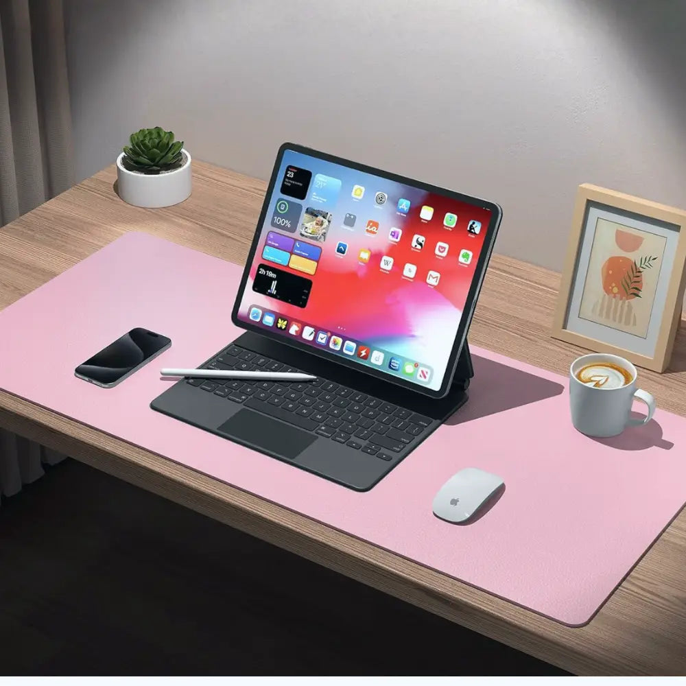 bureau tapis de souris cuir reversible gris rose