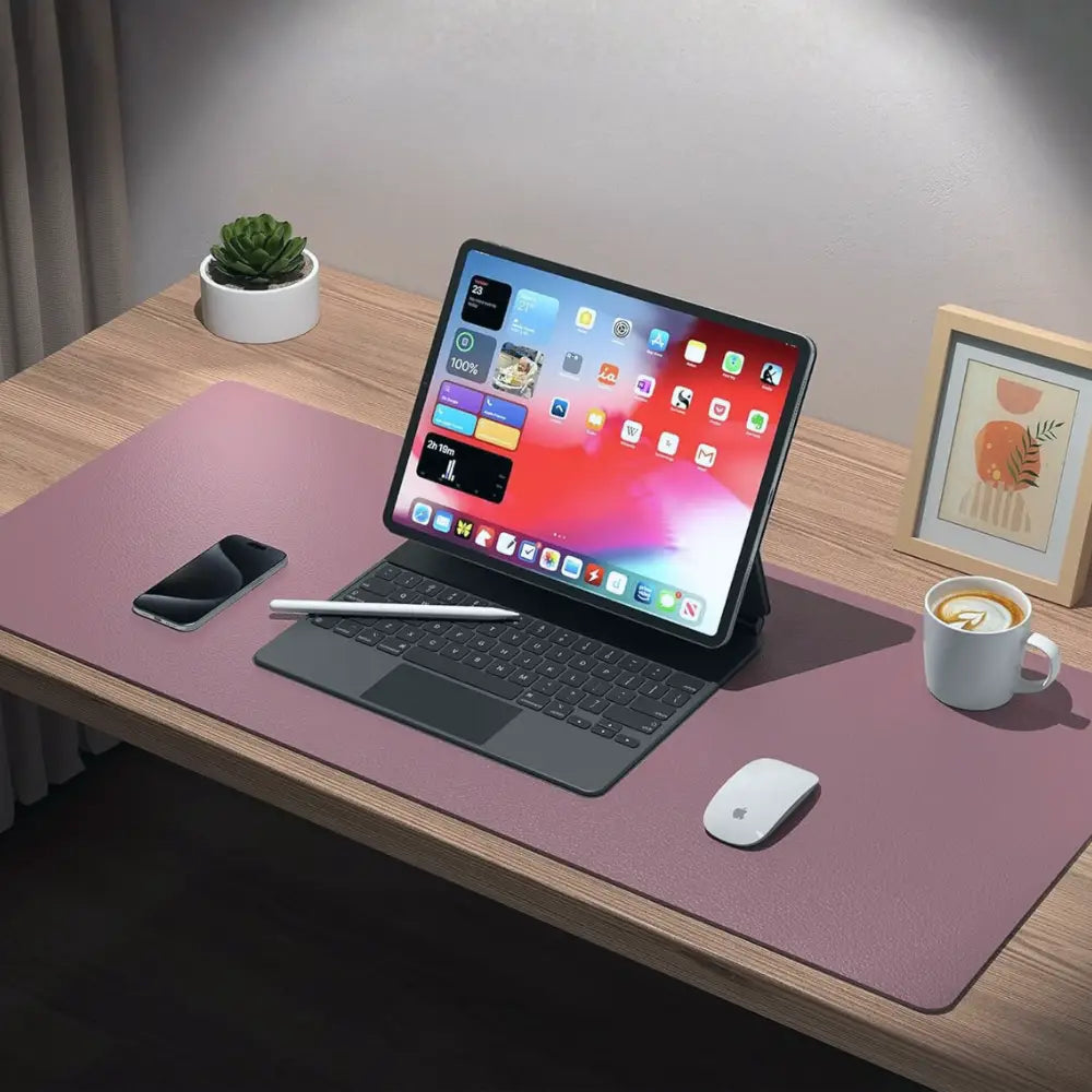 bureau tapis de souris cuir reversible violet rose