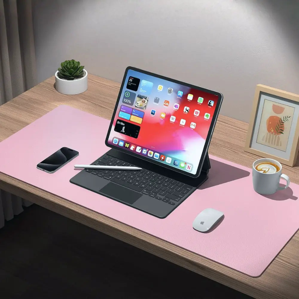 bureau tapis de souris cuir rose