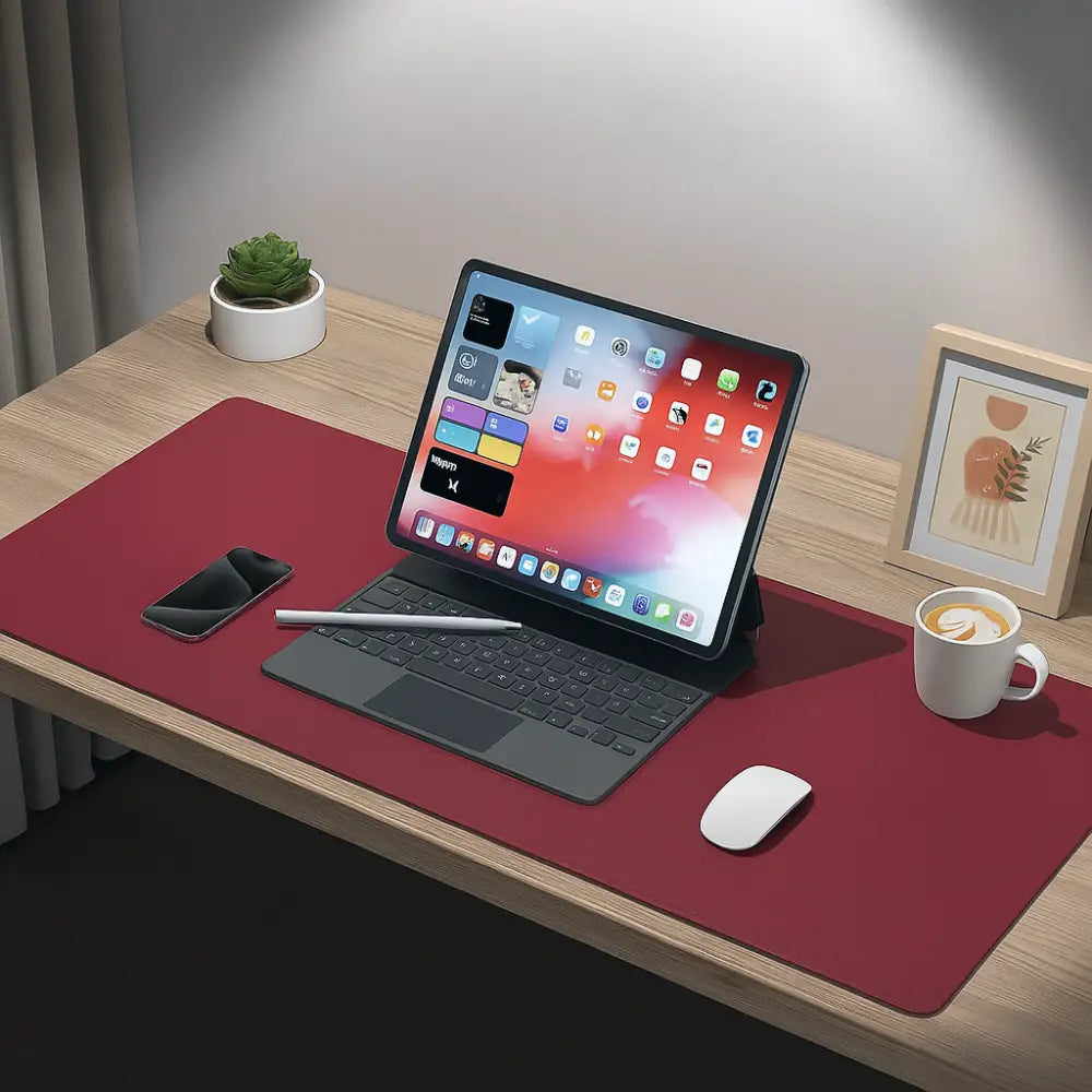 bureau tapis de souris cuir rouge