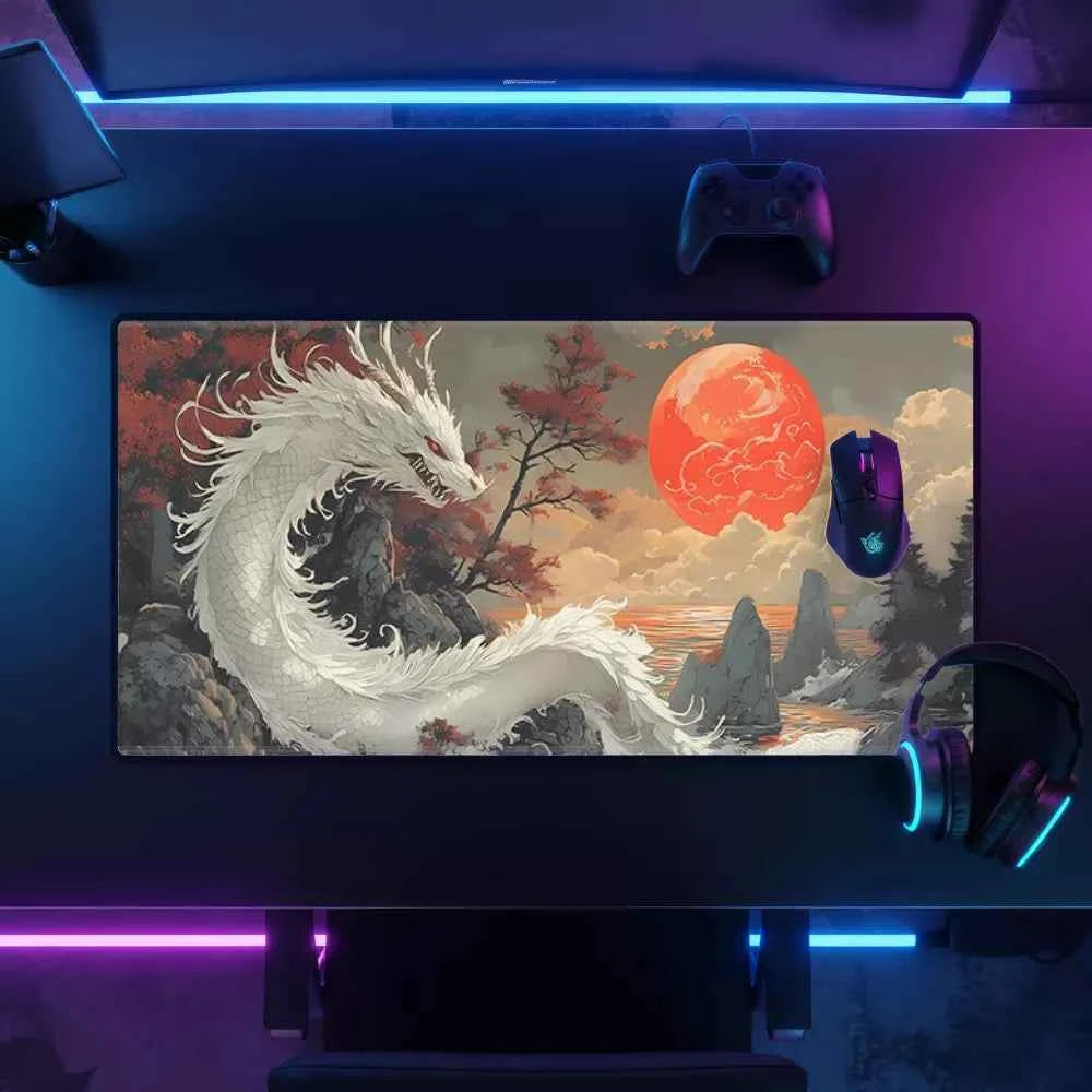 grand tapis de souris dragon blanc