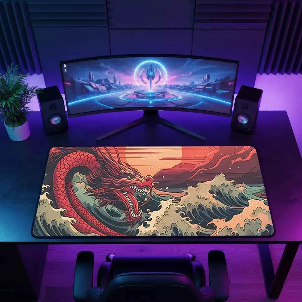 grand tapis de souris dragon rouge