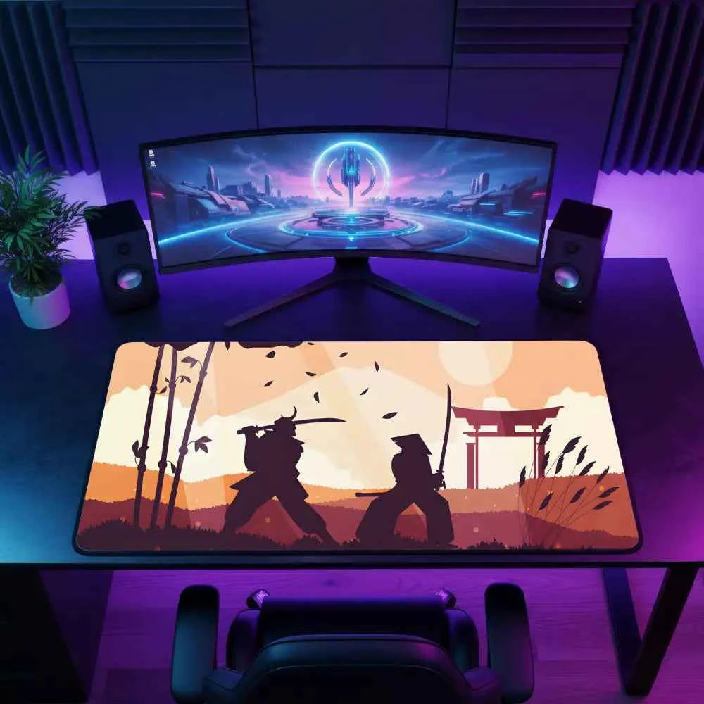grand tapis de souris gamer duel samourai japonais