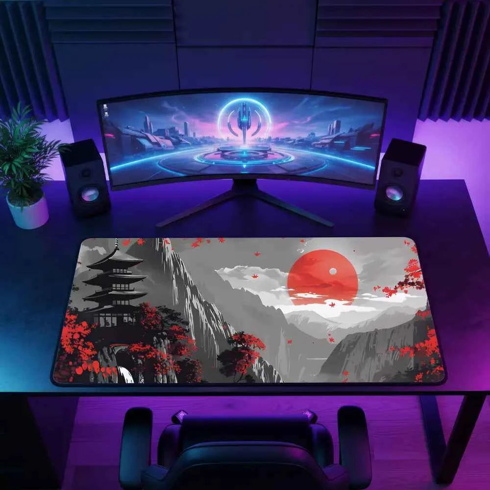 grand tapis de souris gamer lune japon rouge