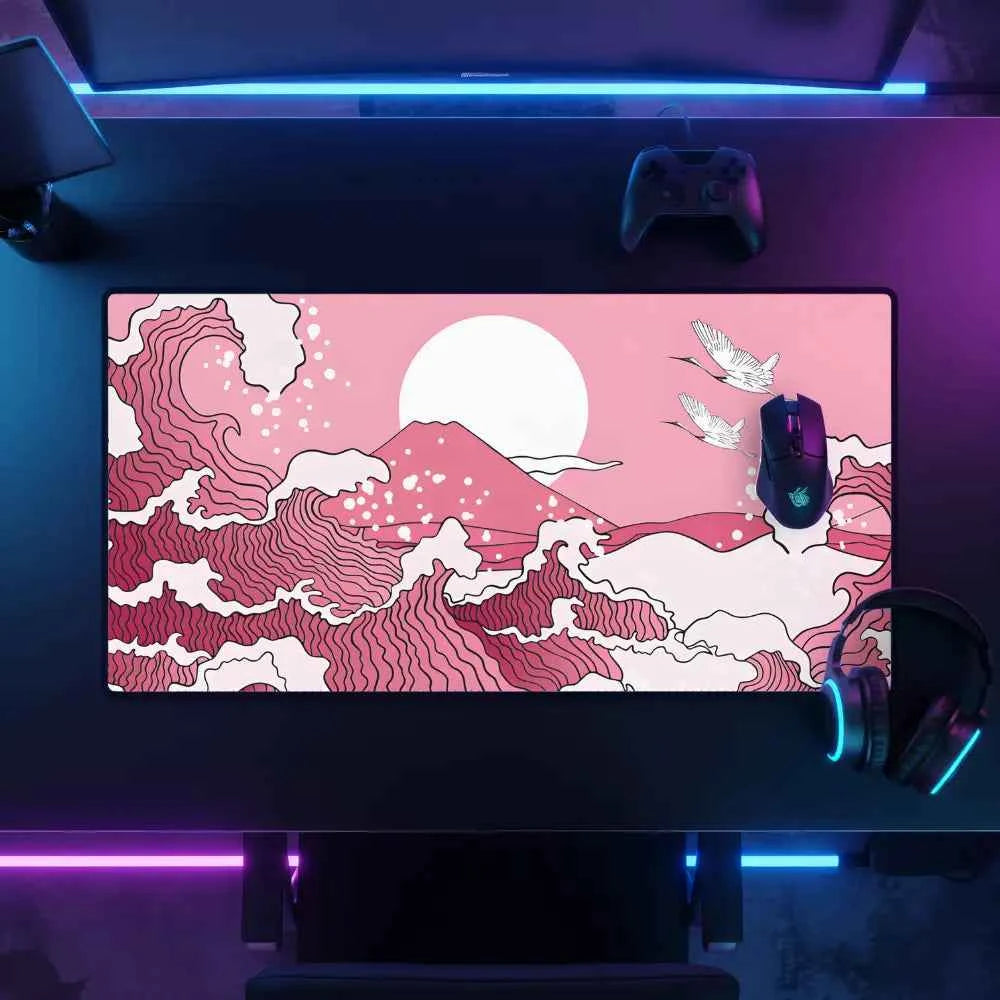 grand tapis de souris gamer paysage japonais rose