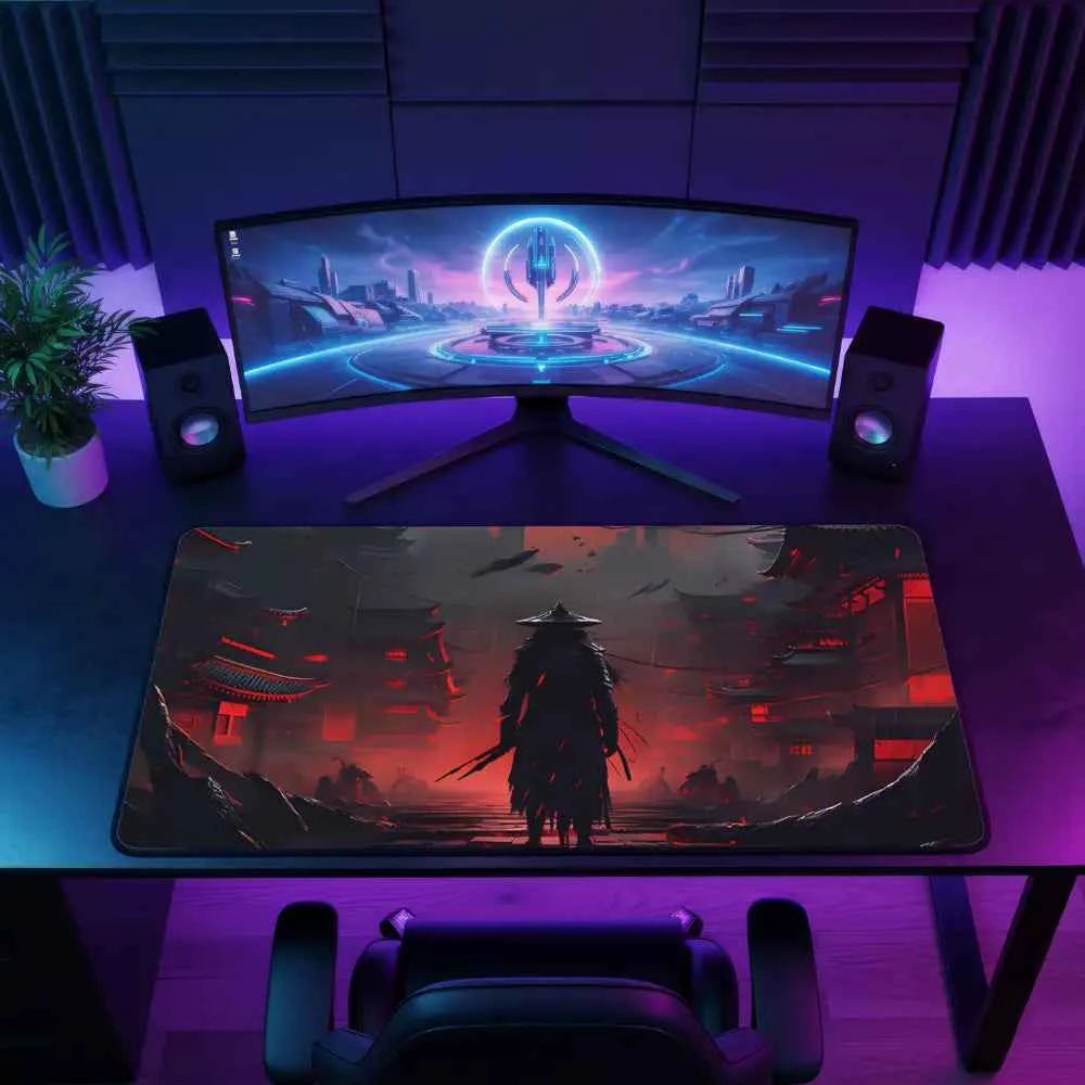 grand tapis de souris gamer samourai face a son destin