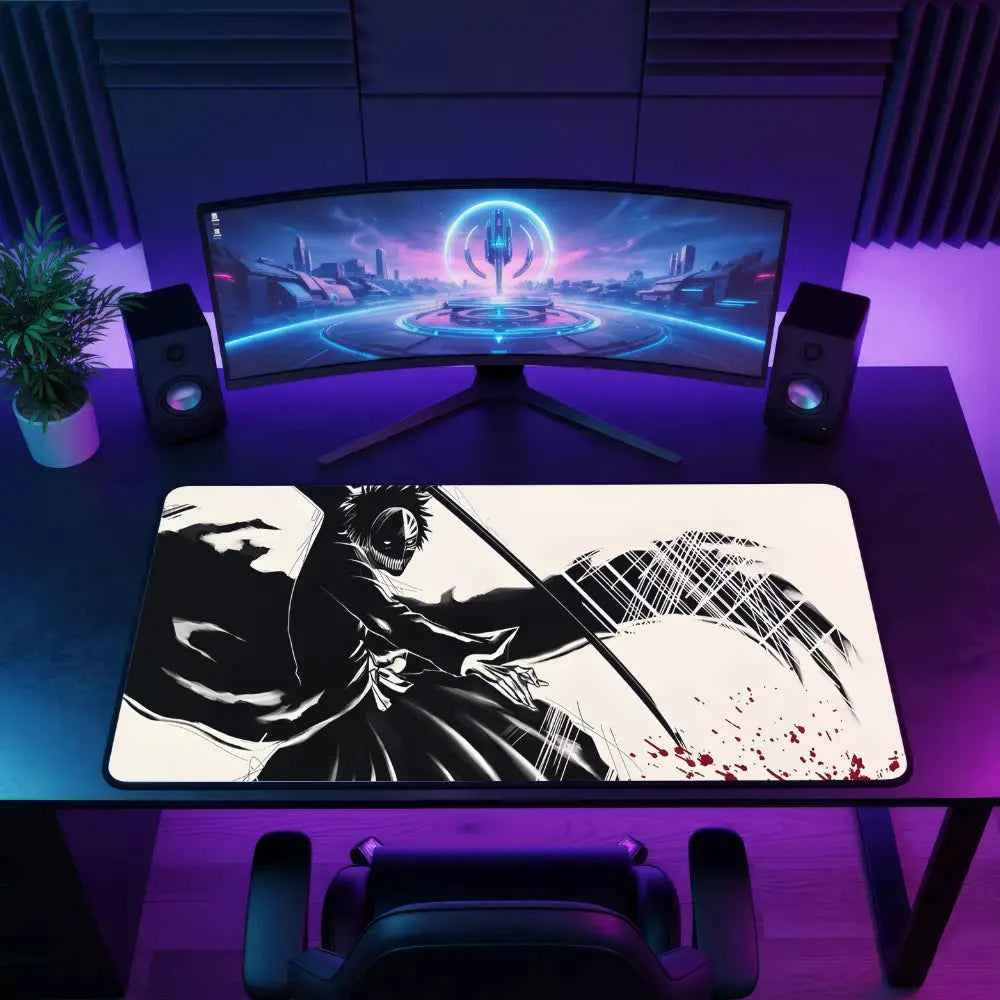 grand tapis de souris gamer samourai japonais noir