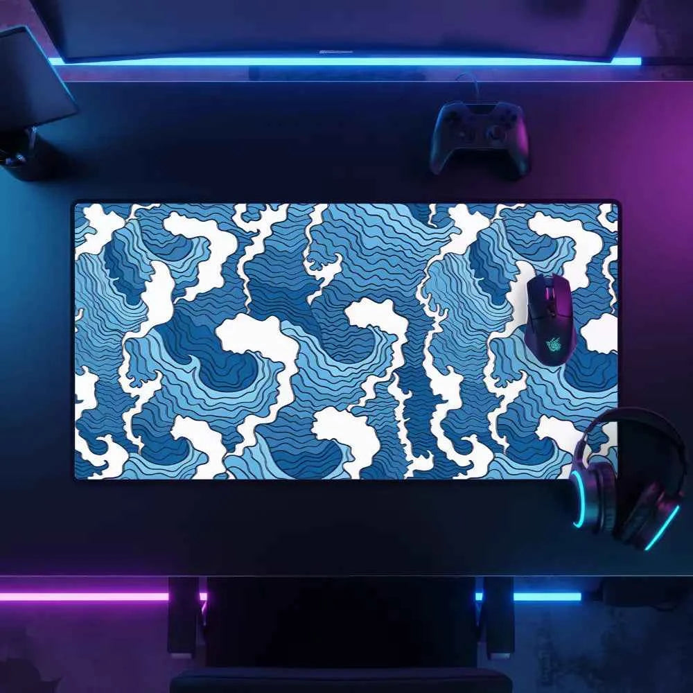 grand tapis de souris vague bleu