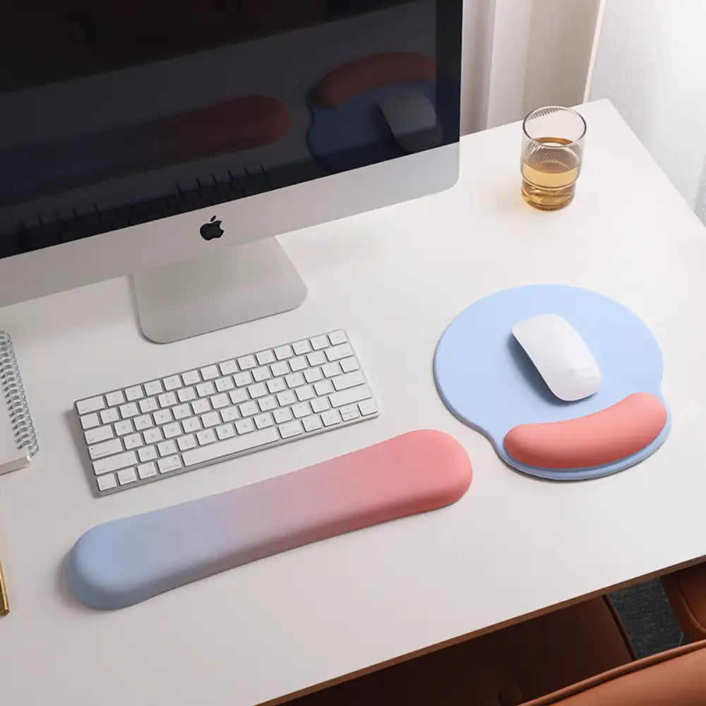 repose poignet tapis de souris ergonomique bleu et rose