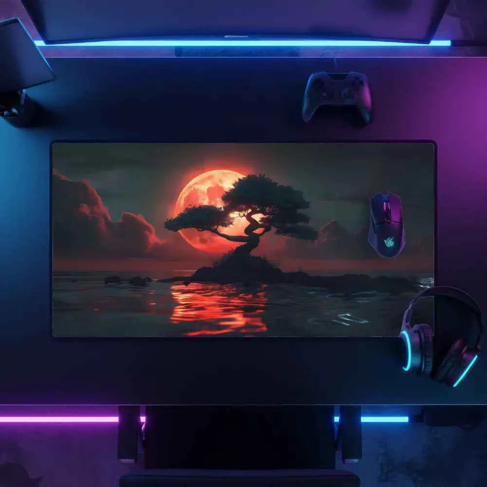 tapis de souris 900x400 arbre coucher de soleil