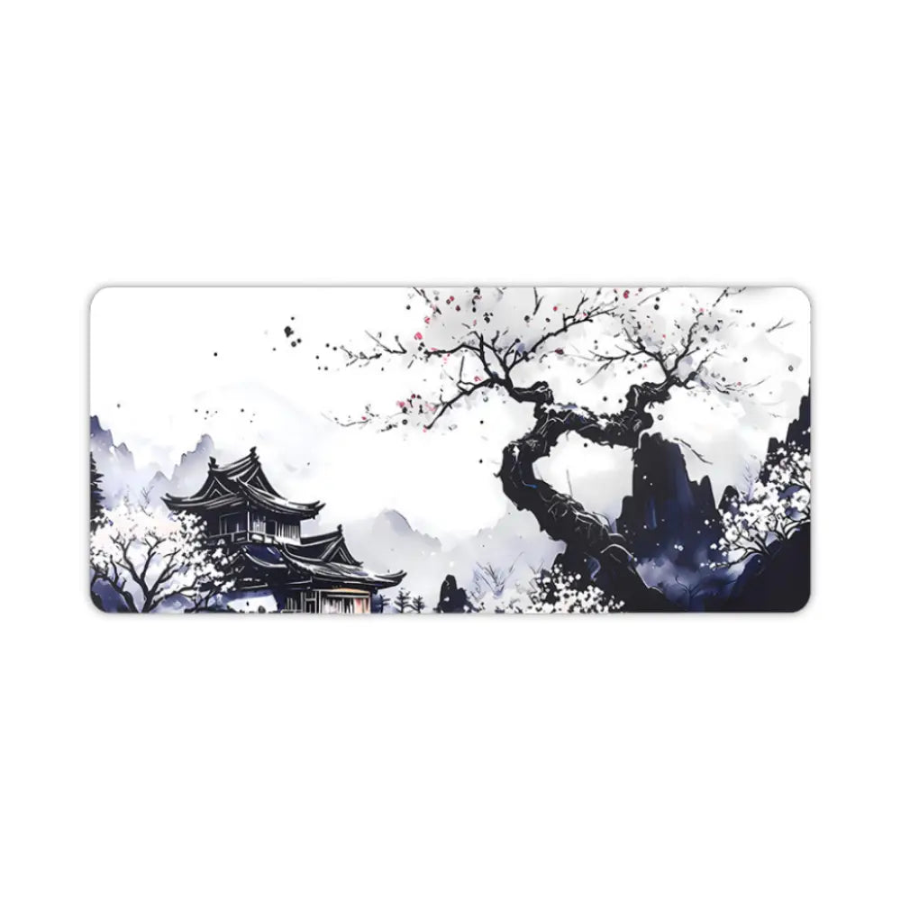 tapis de souris 900x400 paysage japonais noir et blanc