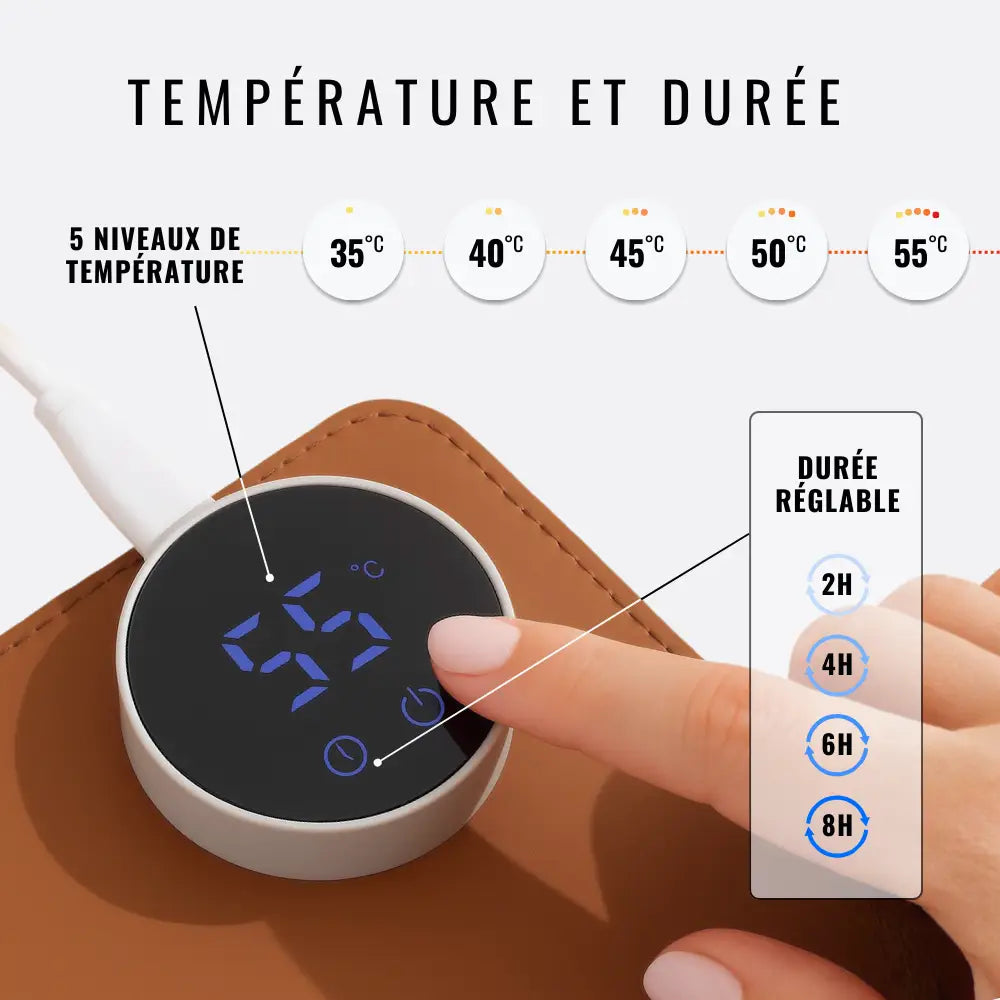 tapis de souris chauffant reglages temperature et duree