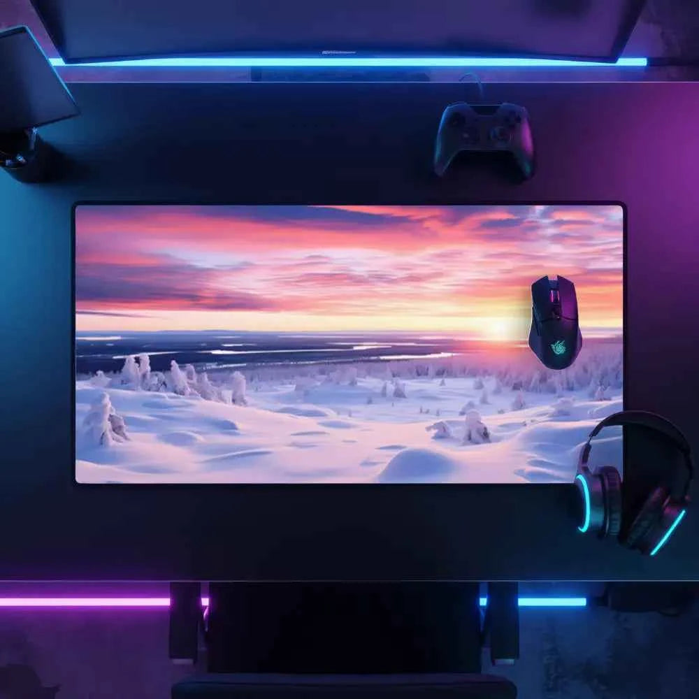 tapis de souris design lever de soleil enneige