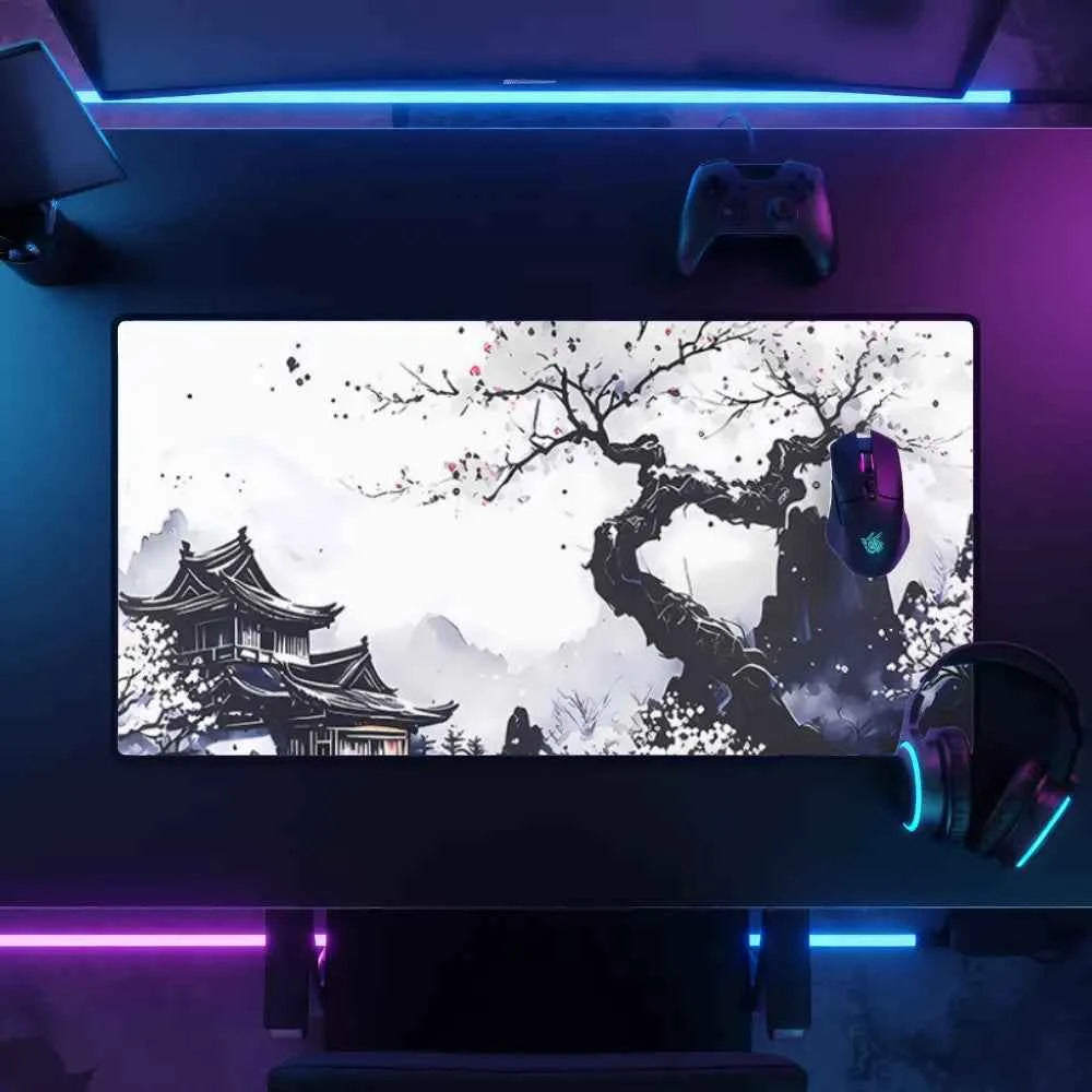 tapis de souris design paysage japonais noir et blanc