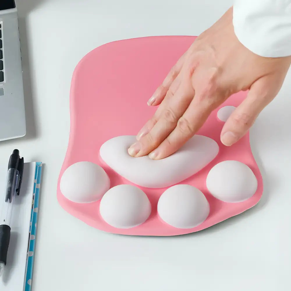 tapis de souris ergonomique patte de chat rose fluo