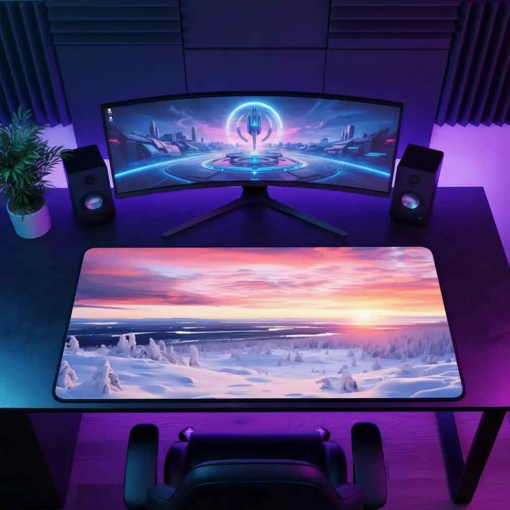 tapis de souris japonais lever de soleil enneige