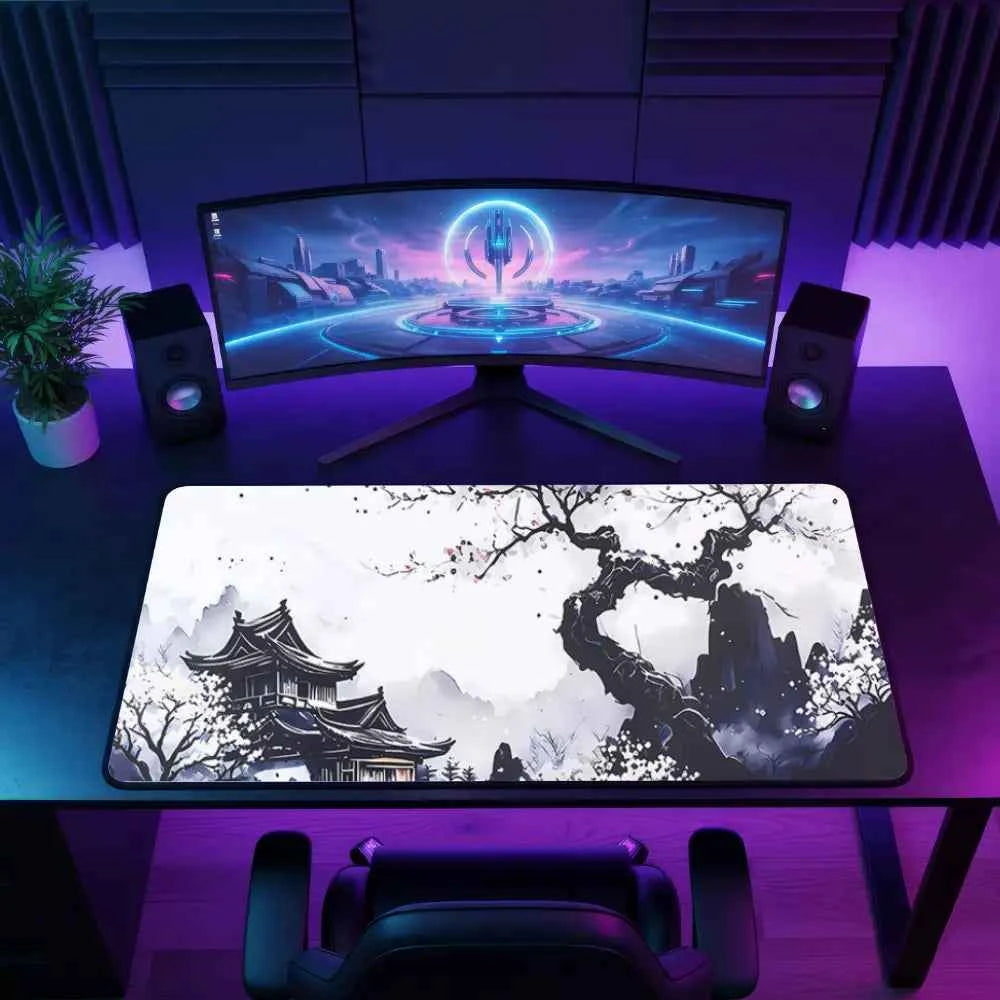 tapis de souris japonais paysage noir et blanc