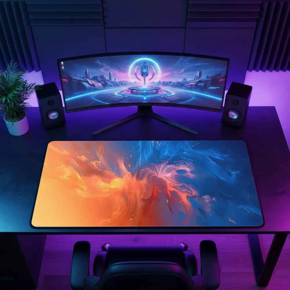 tapis de souris pour gamer orange et bleu