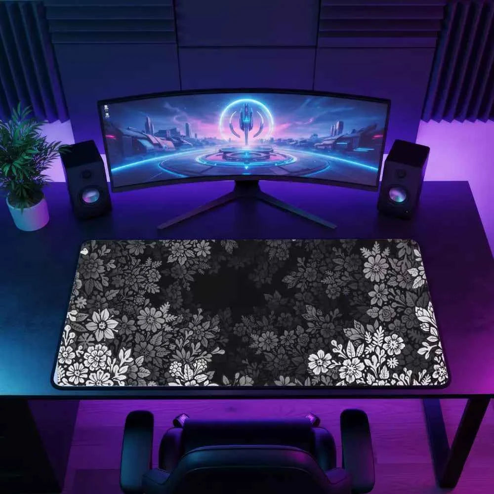 tapis de souris xl fleurs noir