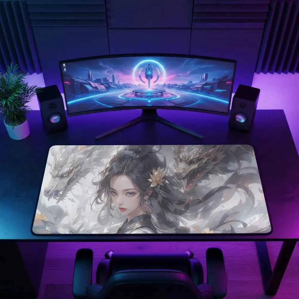 tapis de souris xxl noir fille samourai