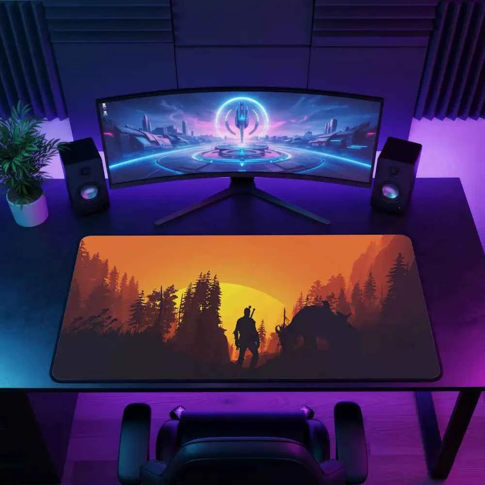 tapis de souris xxxl Geralt coucher de soleil